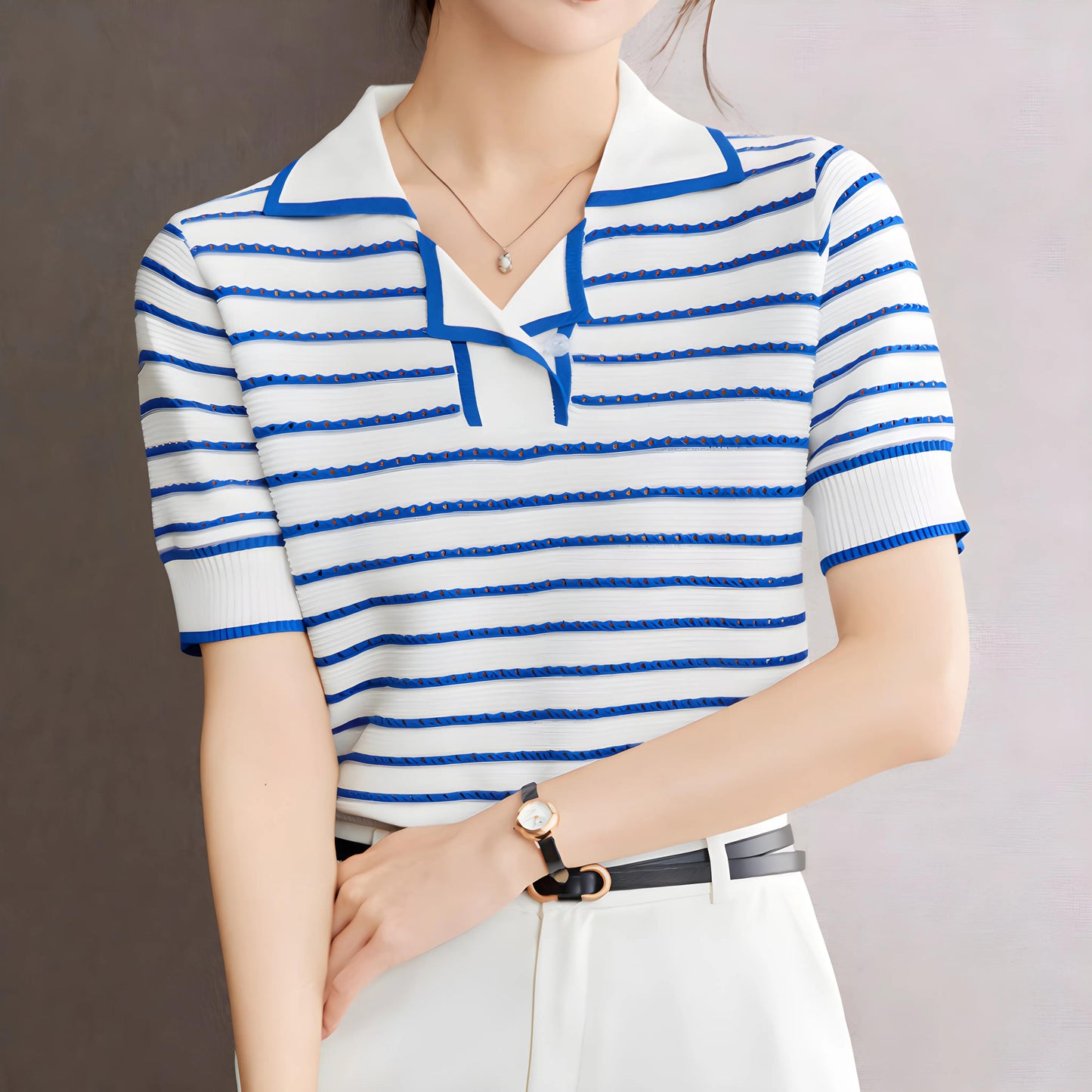Mira Ease Stripe Polo T-Shirt