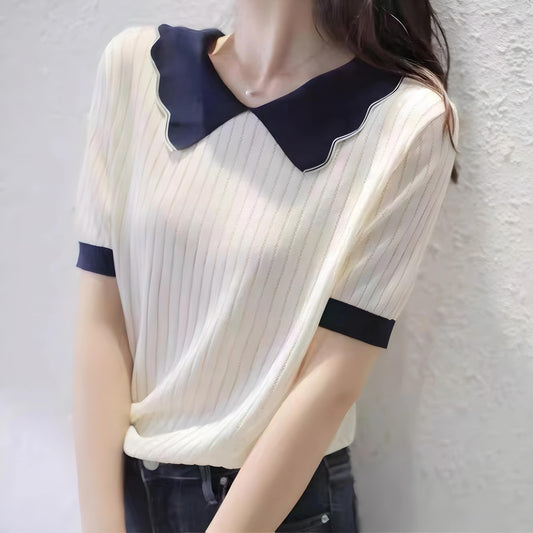 Lysa Wave Collar Knit Top