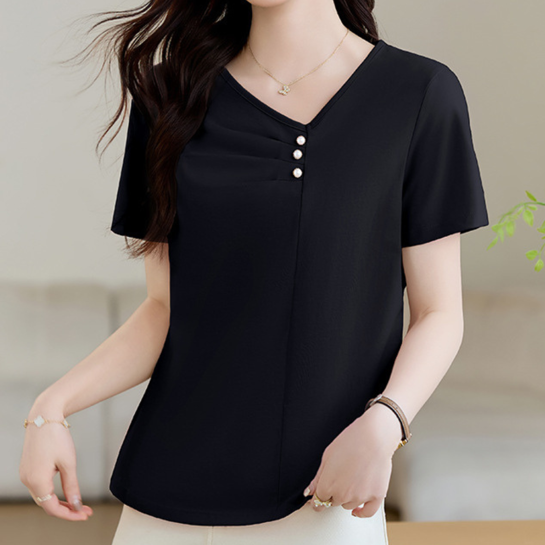 Mila Pleat Button T-Shirt