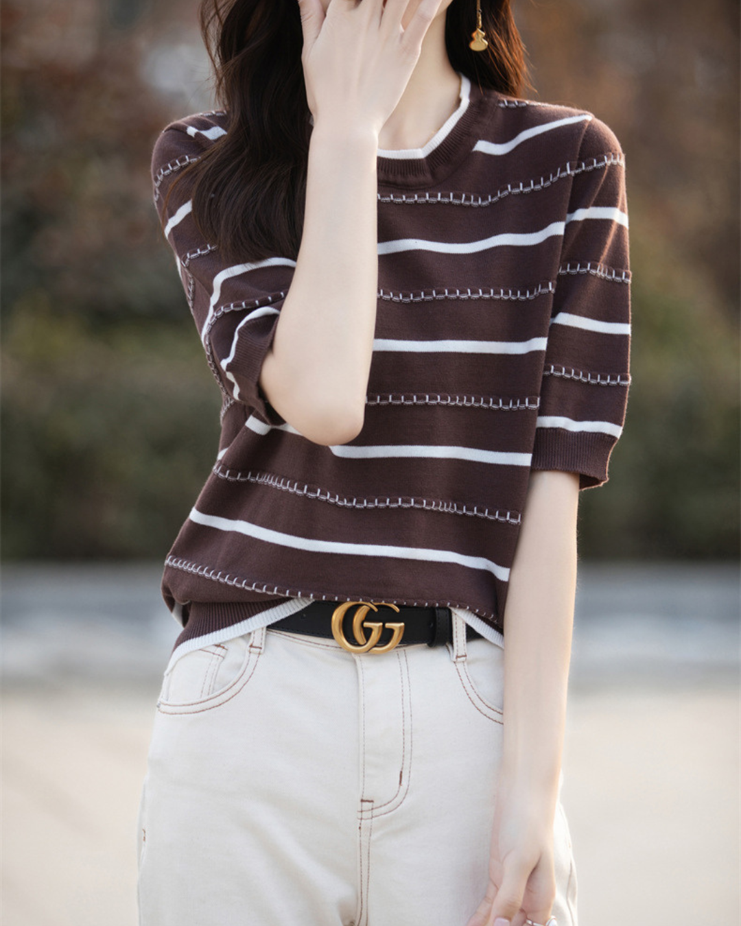 Celine Stitch Stripe Knit Top