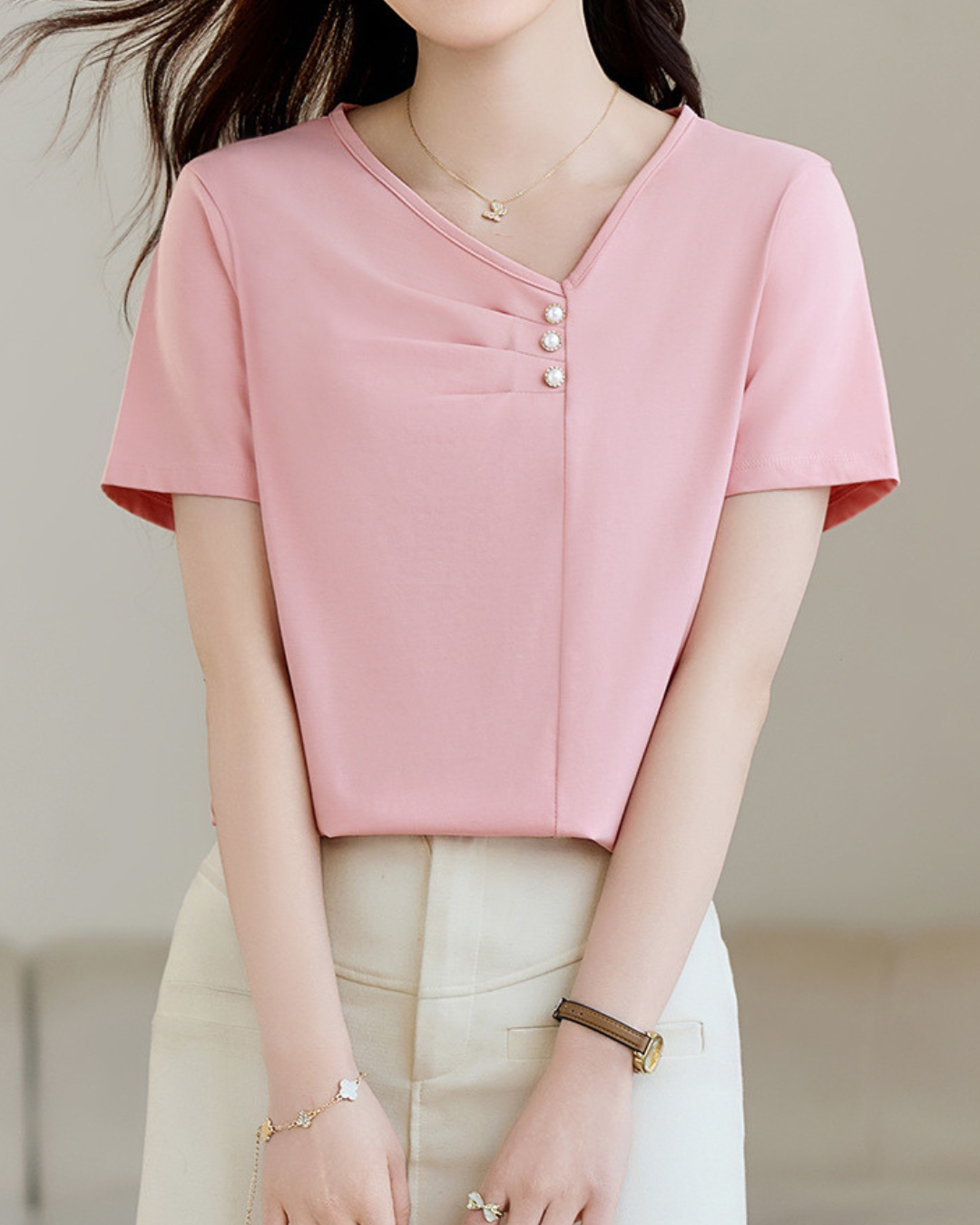 Mila Pleat Button T-Shirt