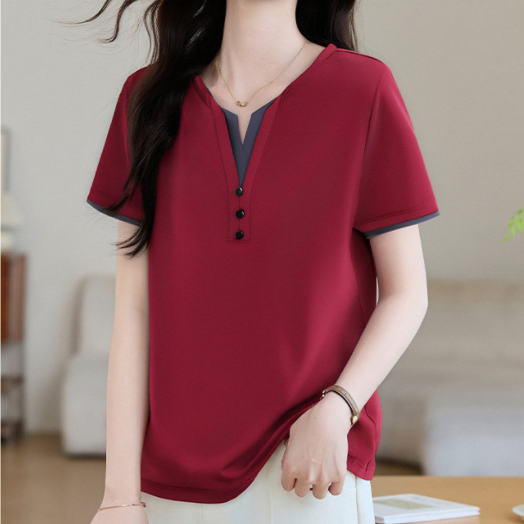 Clara Trim Button Cotton T-Shirt