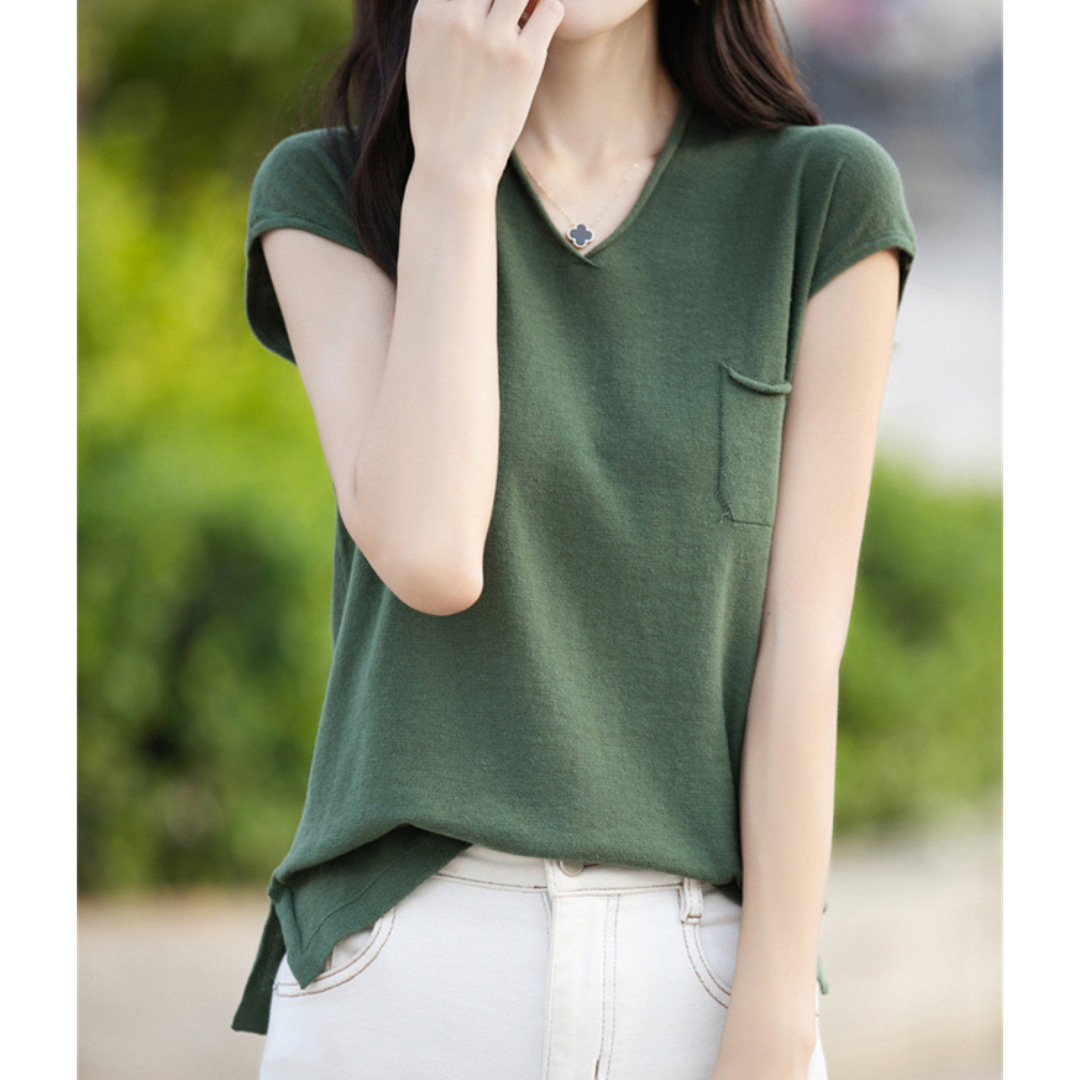 Mira Gentle V-Neck Pocket T-Shirt