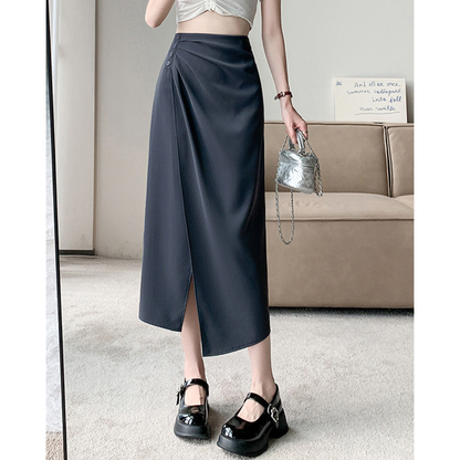 Lena Gathered Curve Midi Skirt