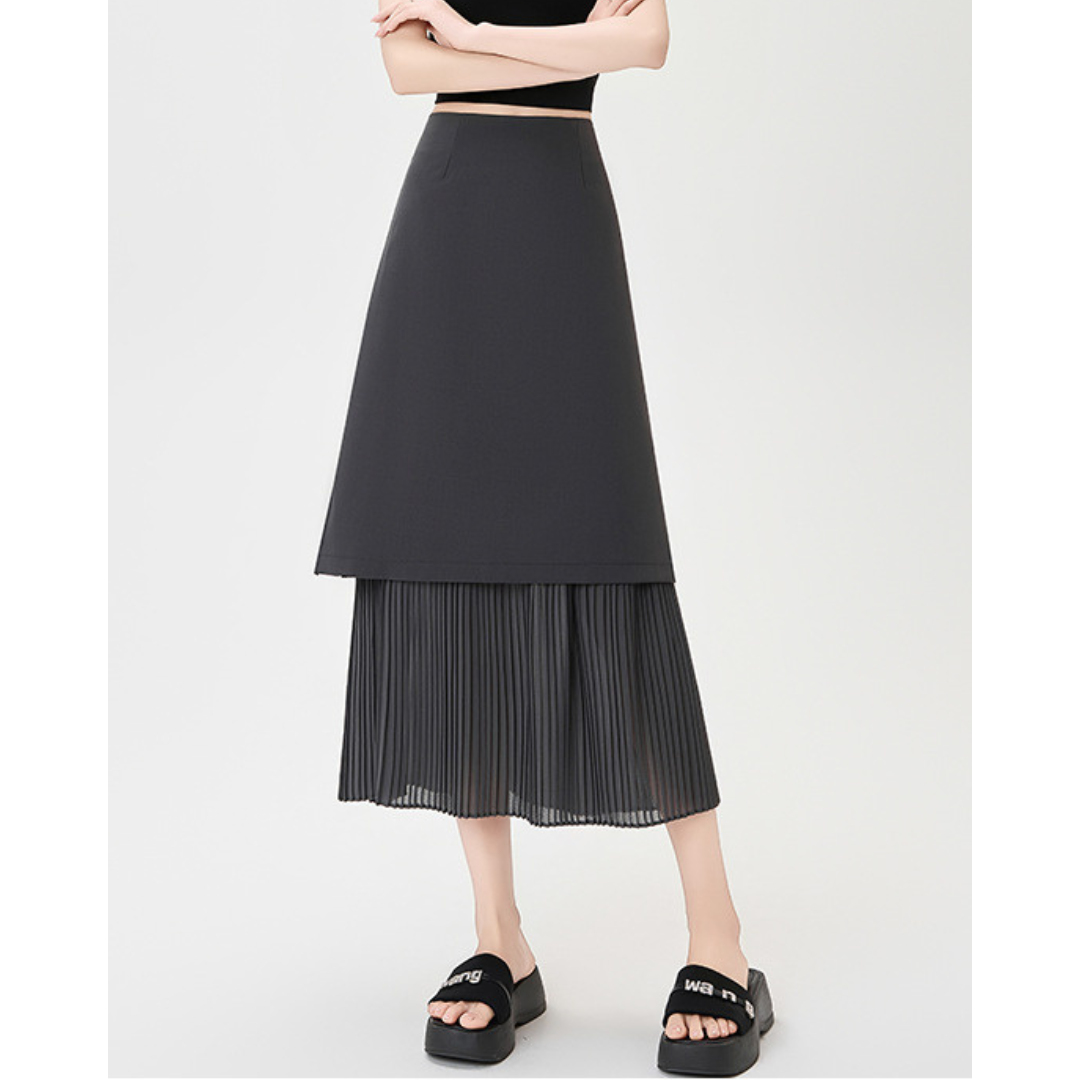 Mina Pleat Layer Midi Skirt
