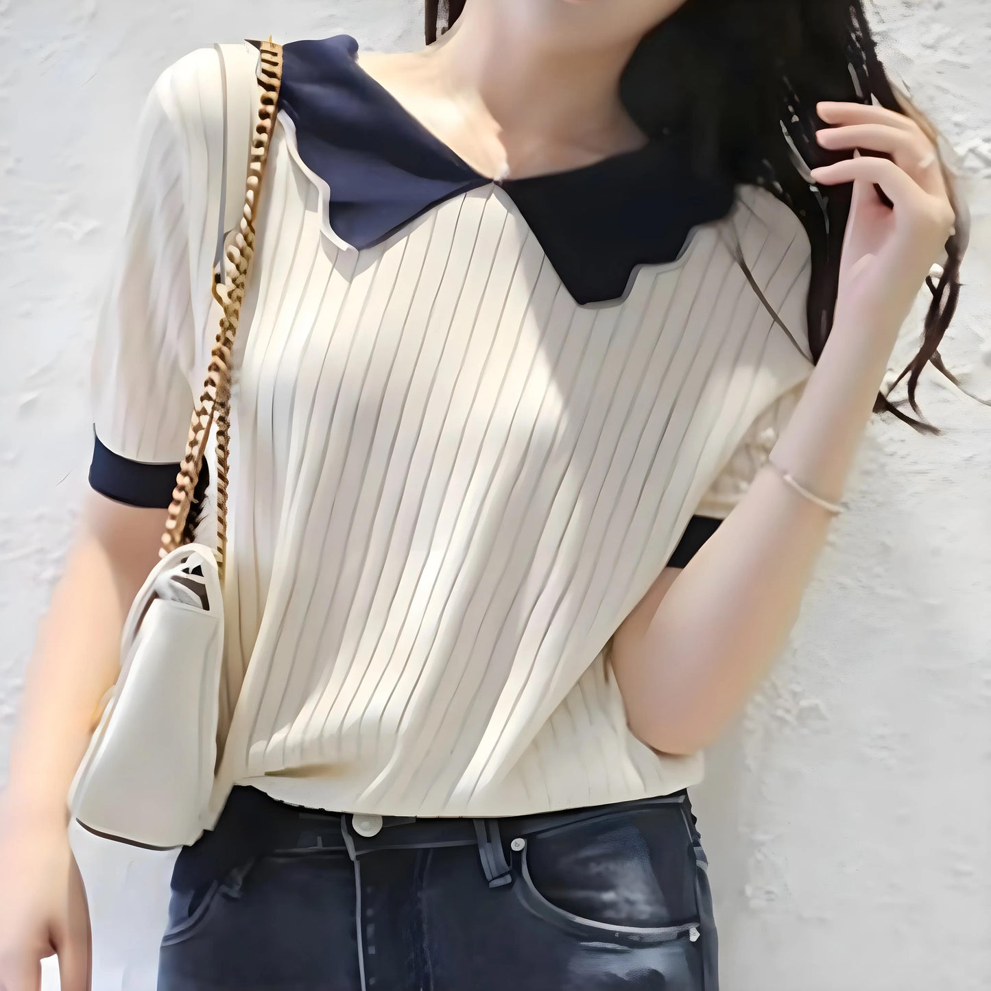Lysa Wave Collar Knit Top