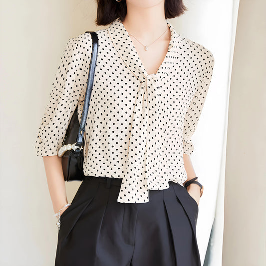 Amelie Dot Soft Tie Blouse