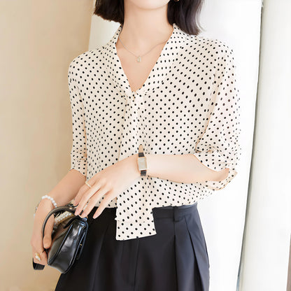 Amelie Dot Soft Tie Blouse