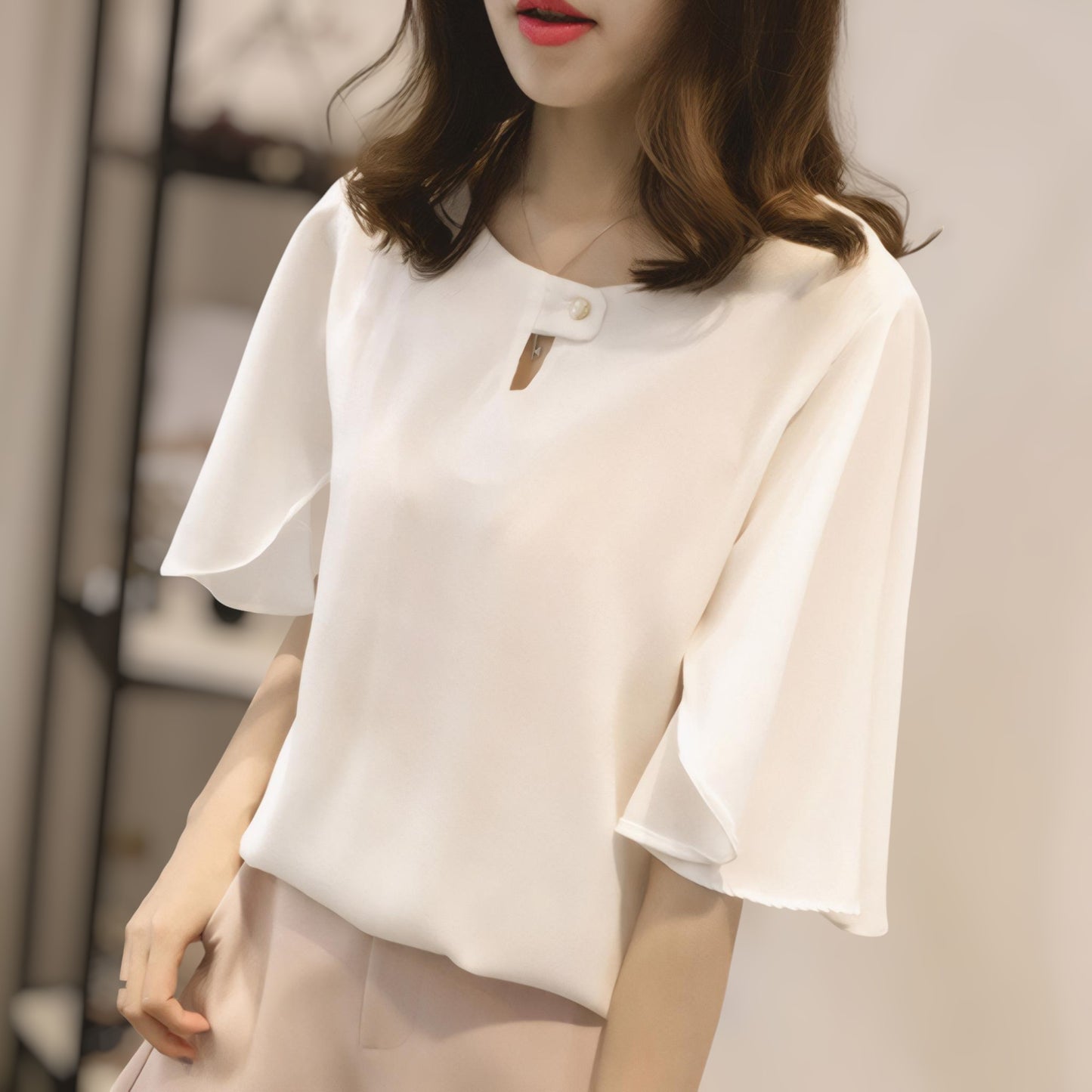 Celeste Ruffle Soft Round Neck Blouse