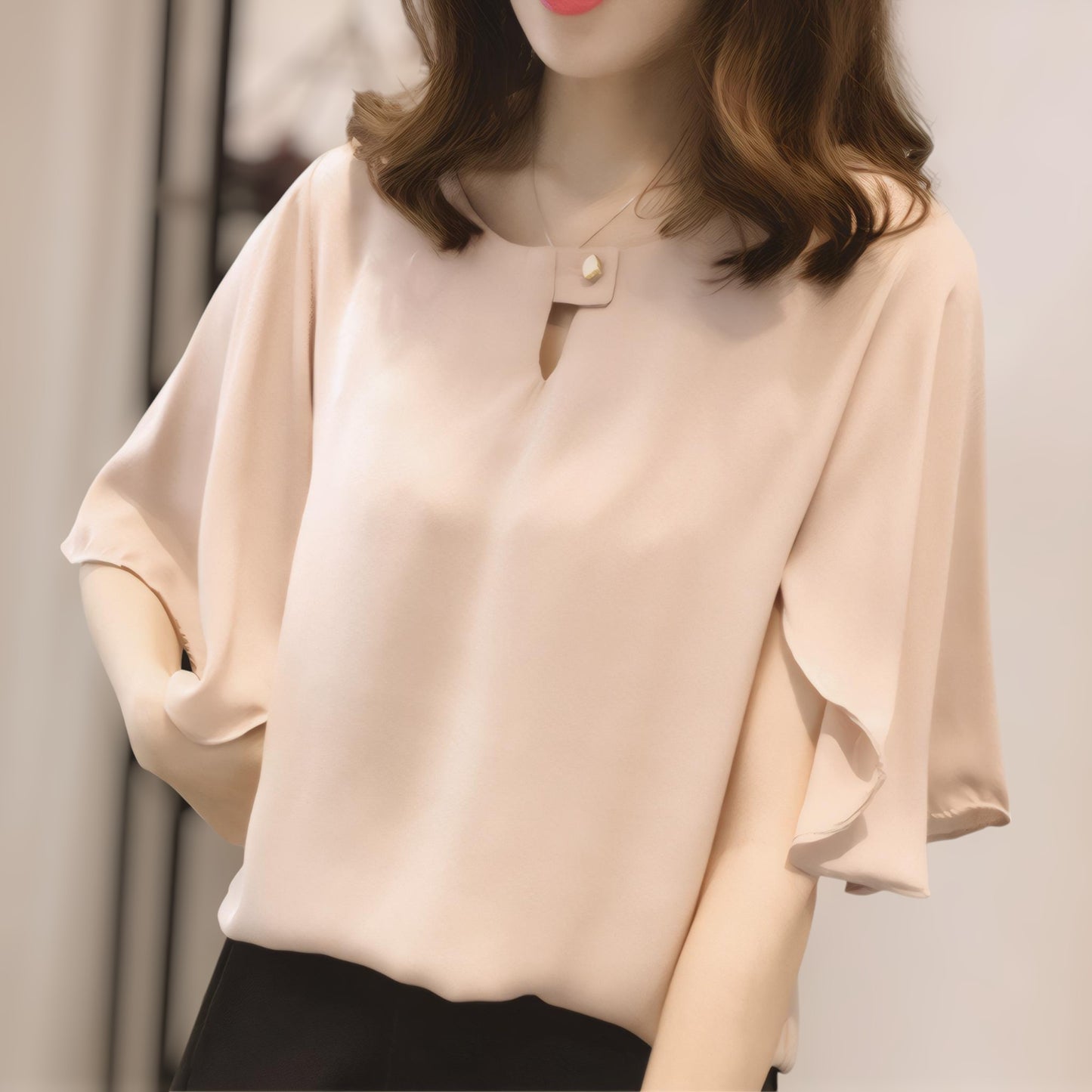 Celeste Ruffle Soft Round Neck Blouse
