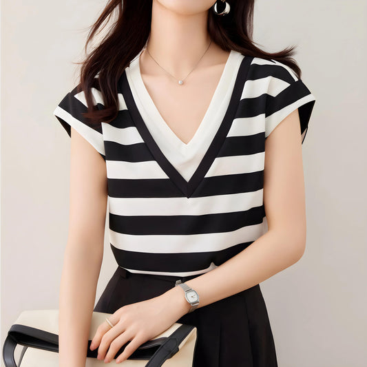 Lina Bold Stripe V T-Shirt