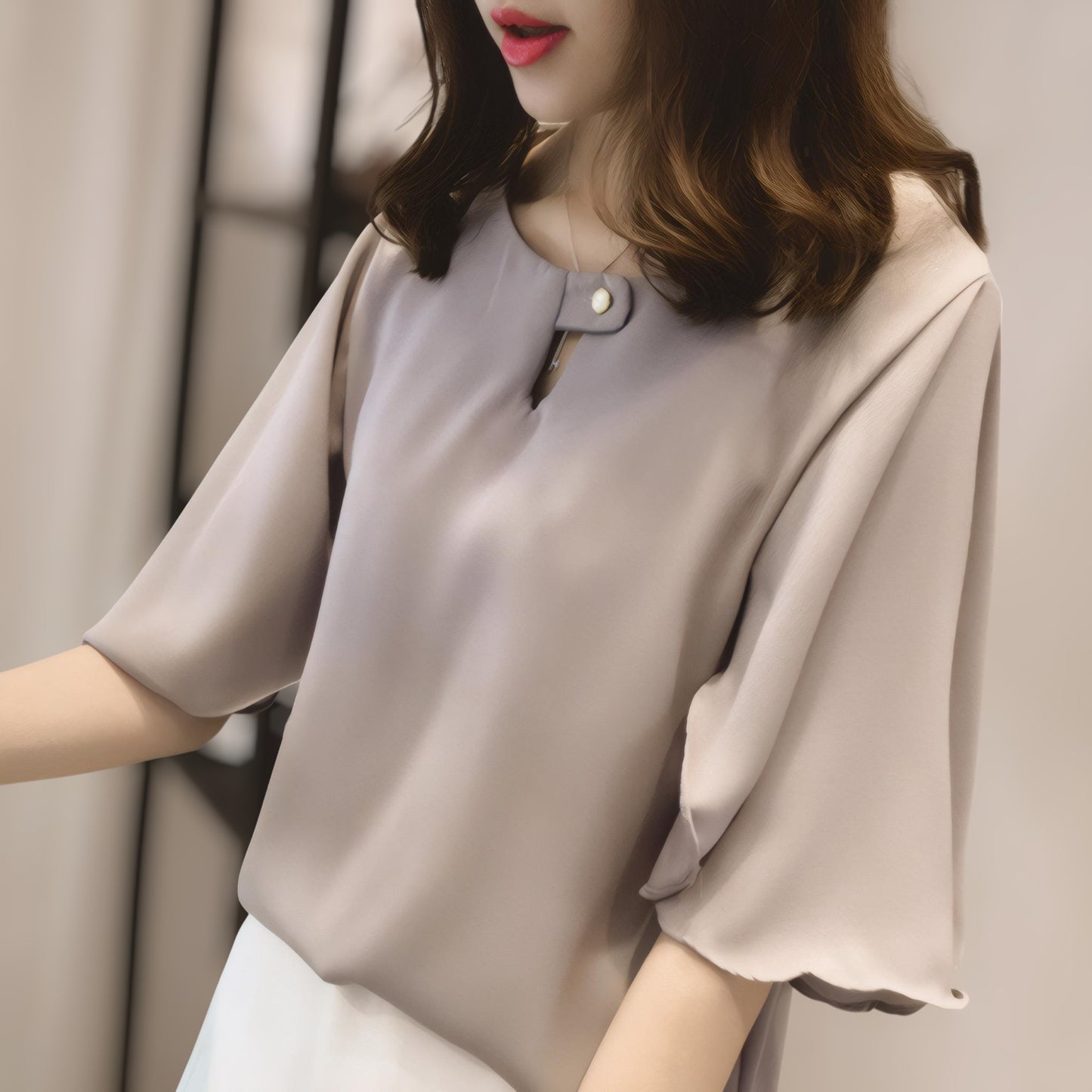 Celeste Ruffle Soft Round Neck Blouse