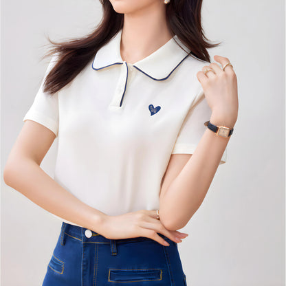 Noelle Trim Heart Collar T-Shirt
