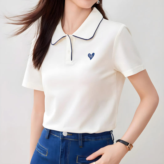 Noelle Trim Heart Collar T-Shirt
