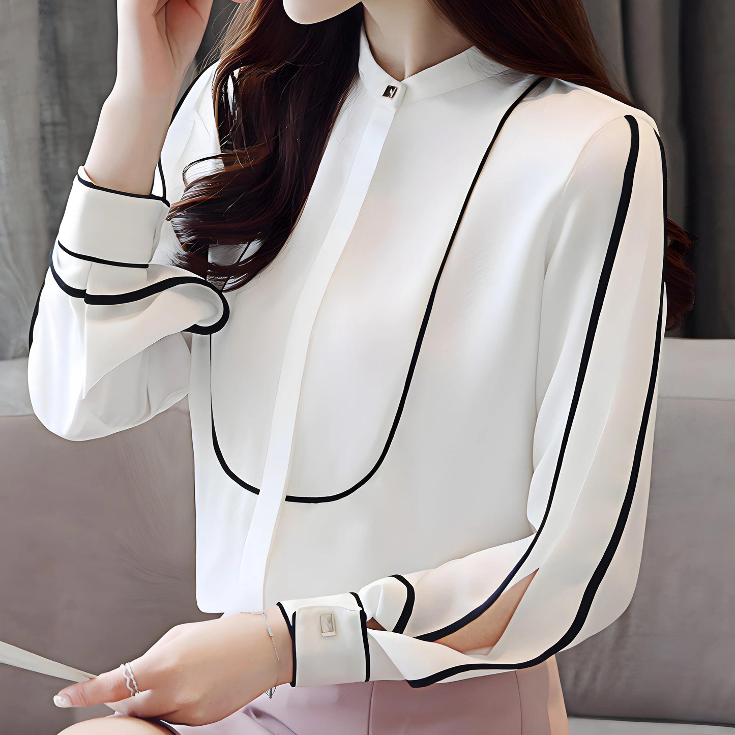 Noir Line Trim Blouse