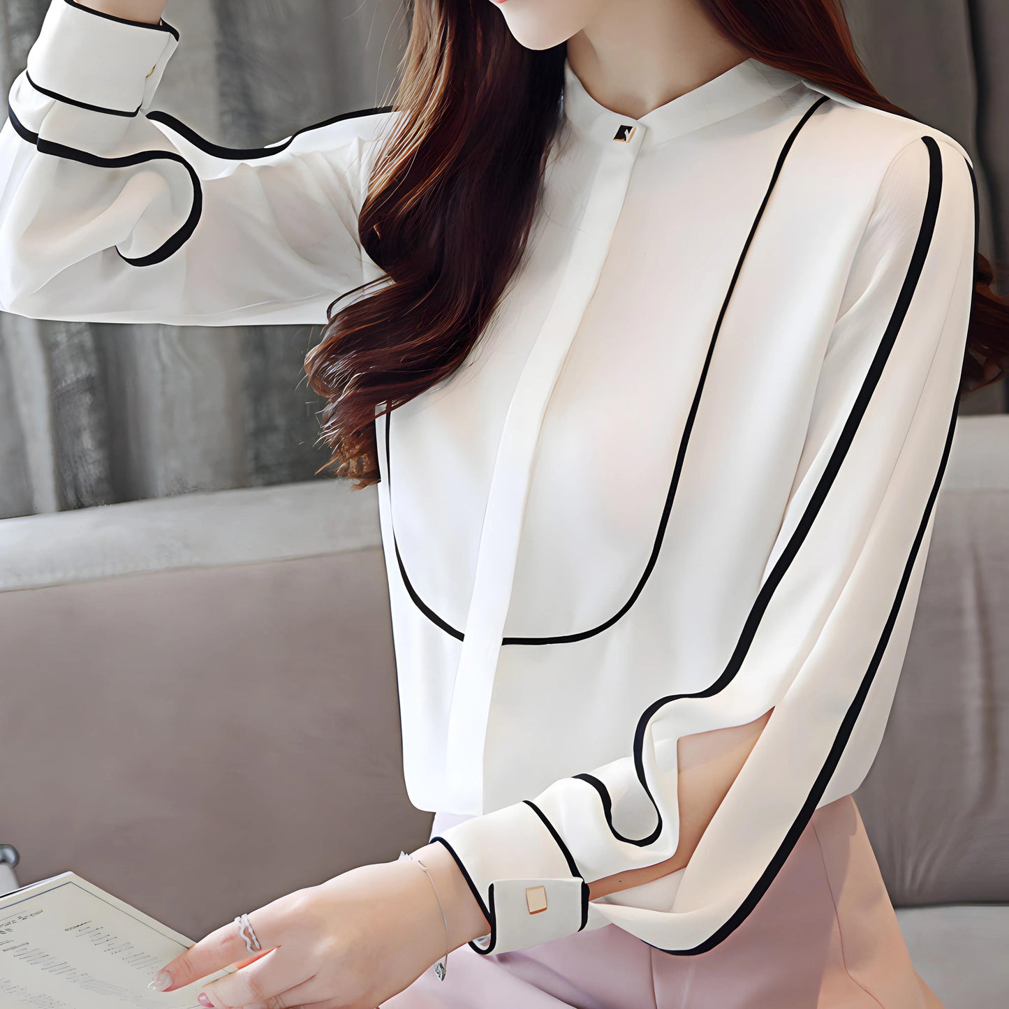 Noir Line Trim Blouse