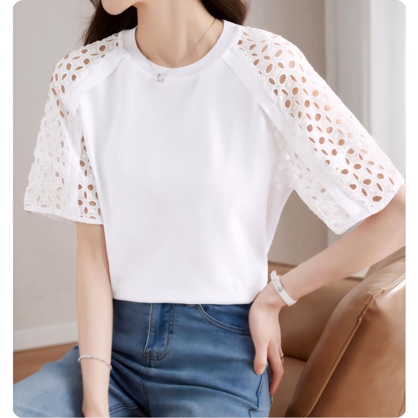 Eline Airy Lace Sleeve T-Shirt