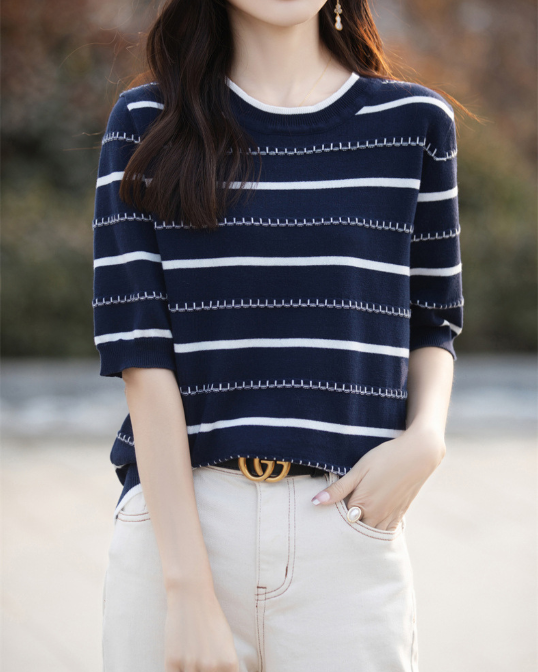 Celine Stitch Stripe Knit Top