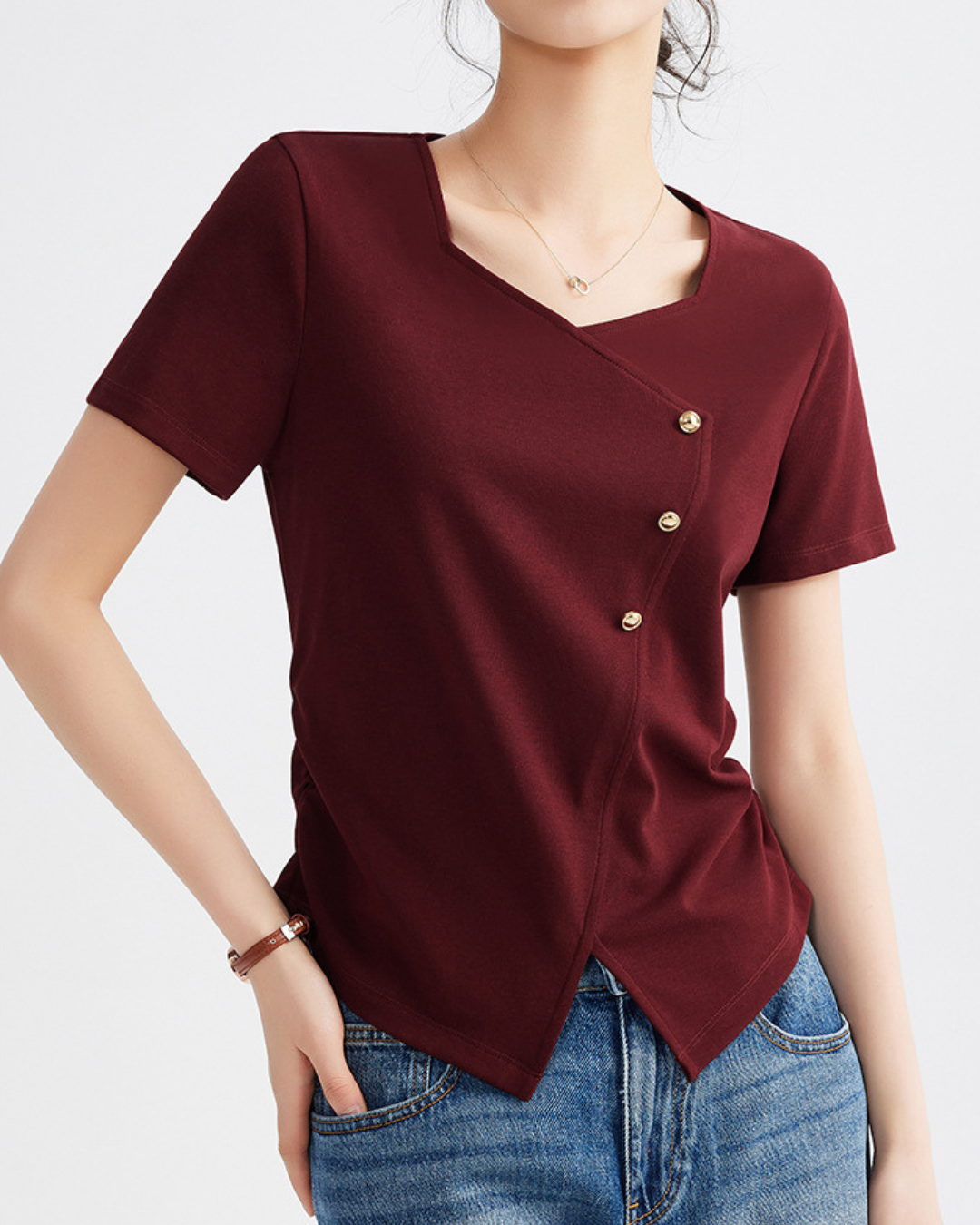 Mira Twist Button Draped T-Shirt