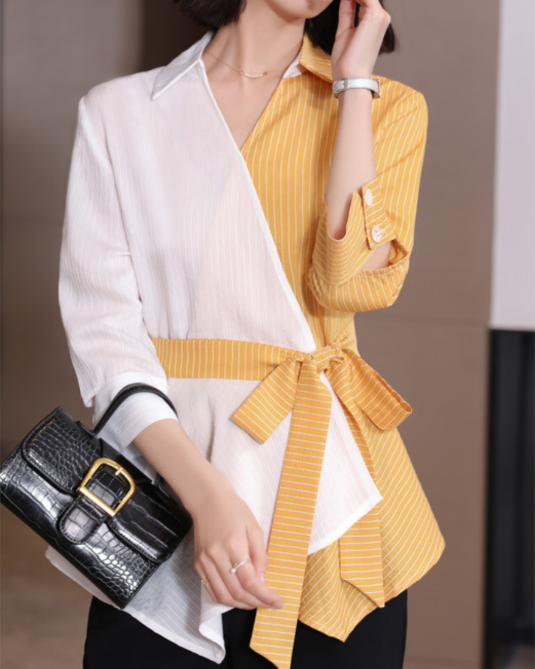 Elara Dual Tone Wrap Blouse