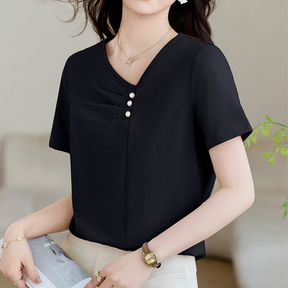 Mila Pleat Button T-Shirt