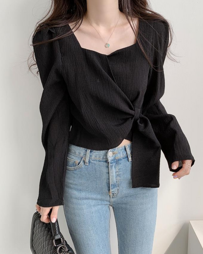 Celine Drape Waist Tie Blouse