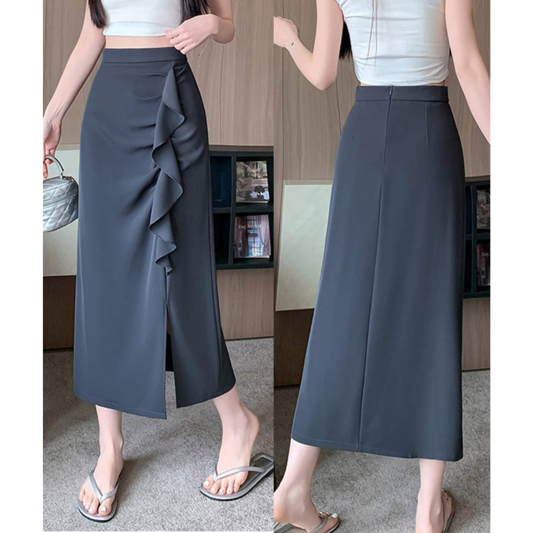 Noa Curve Ruffle Slit Skirt