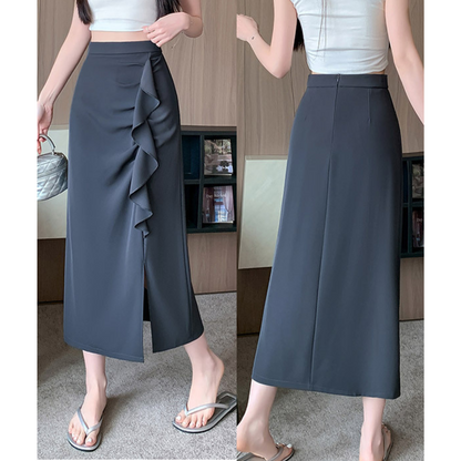 Noa Curve Ruffle Slit Skirt