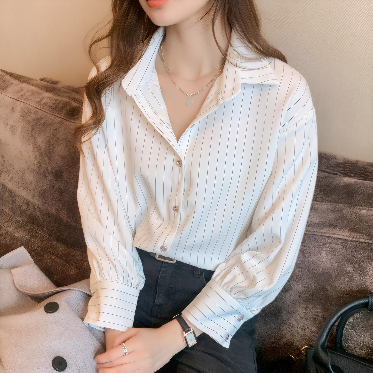 Line Poise Soft Printed V-Neck Blouse