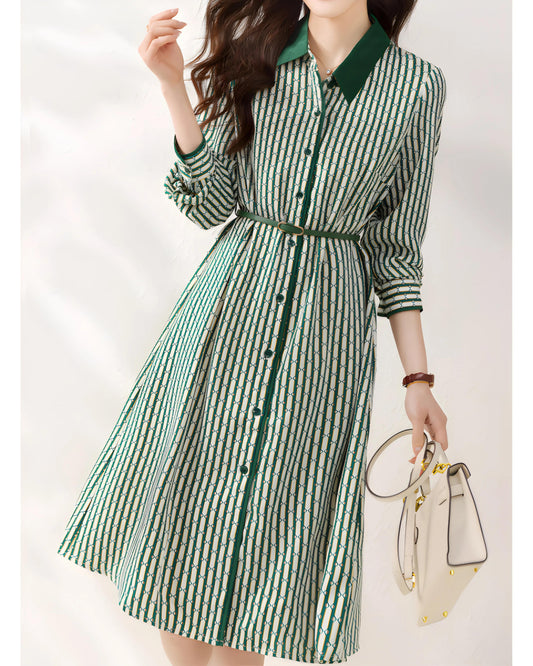 Emerald Link Belted Shirt Dress