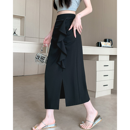 Noa Curve Ruffle Slit Skirt