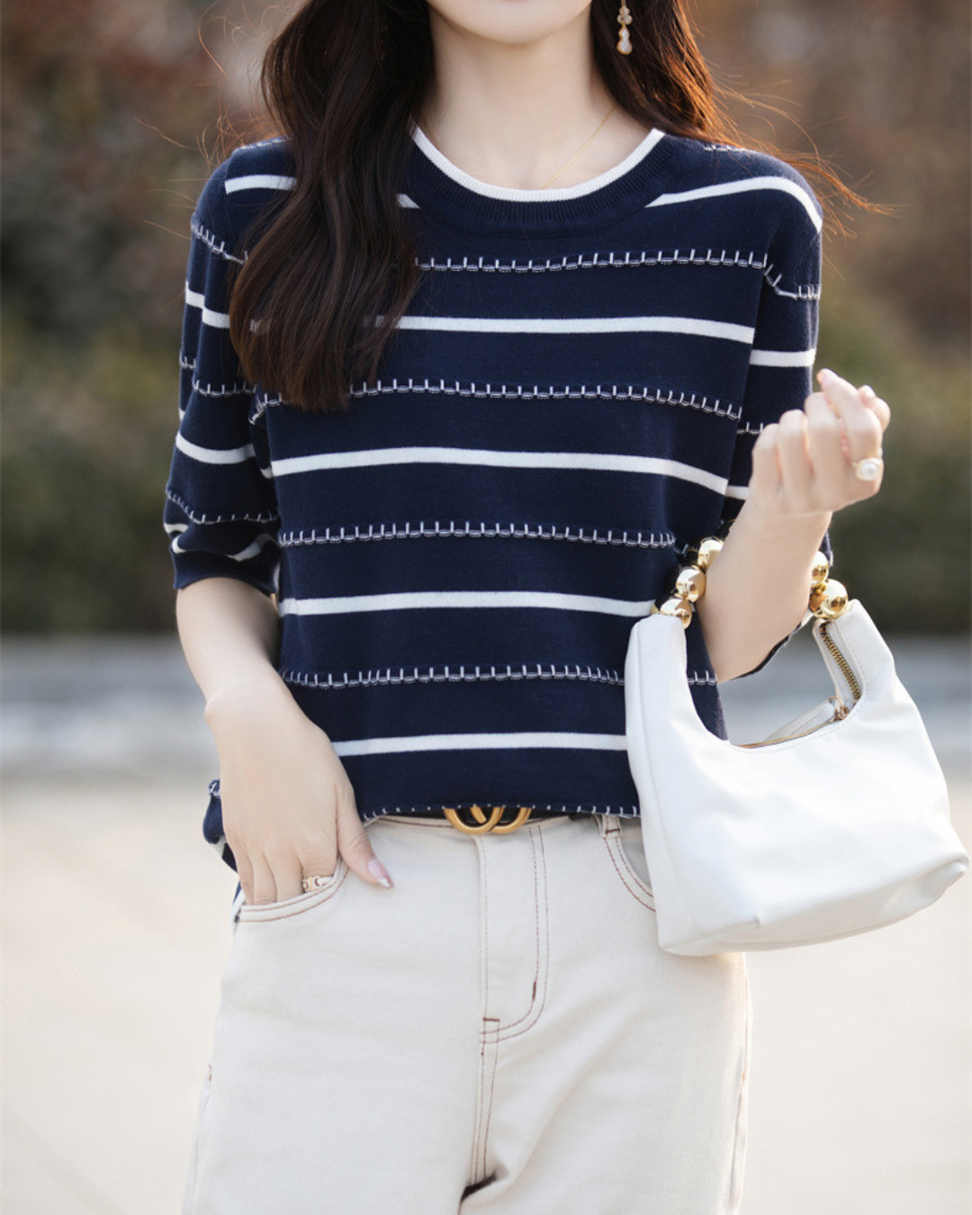 Celine Stitch Stripe Knit Top