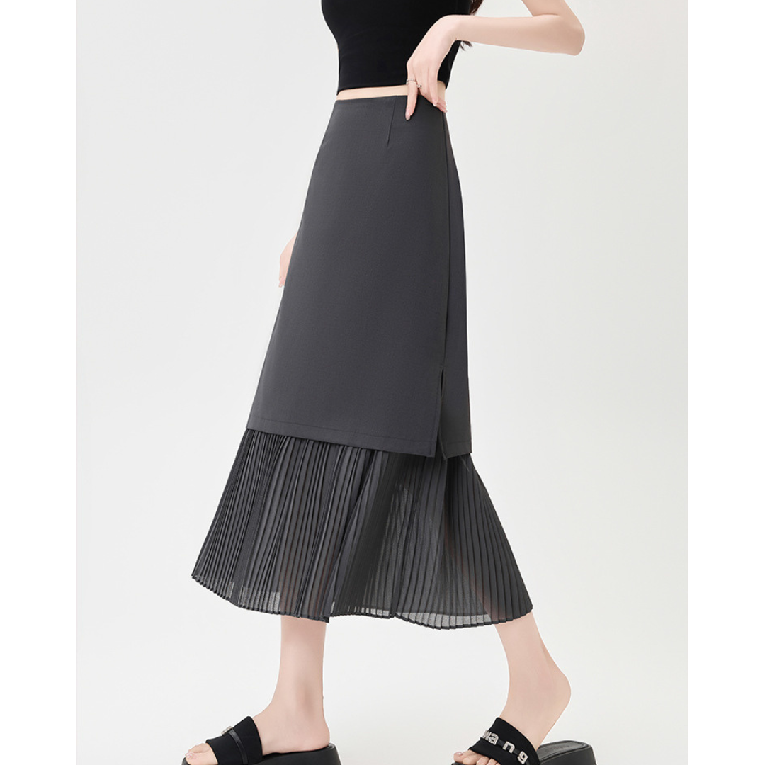 Mina Pleat Layer Midi Skirt