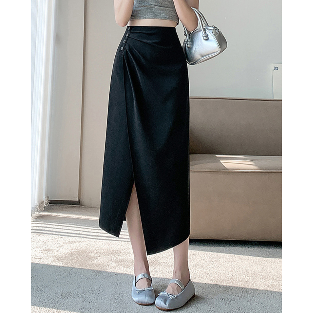 Lena Gathered Curve Midi Skirt