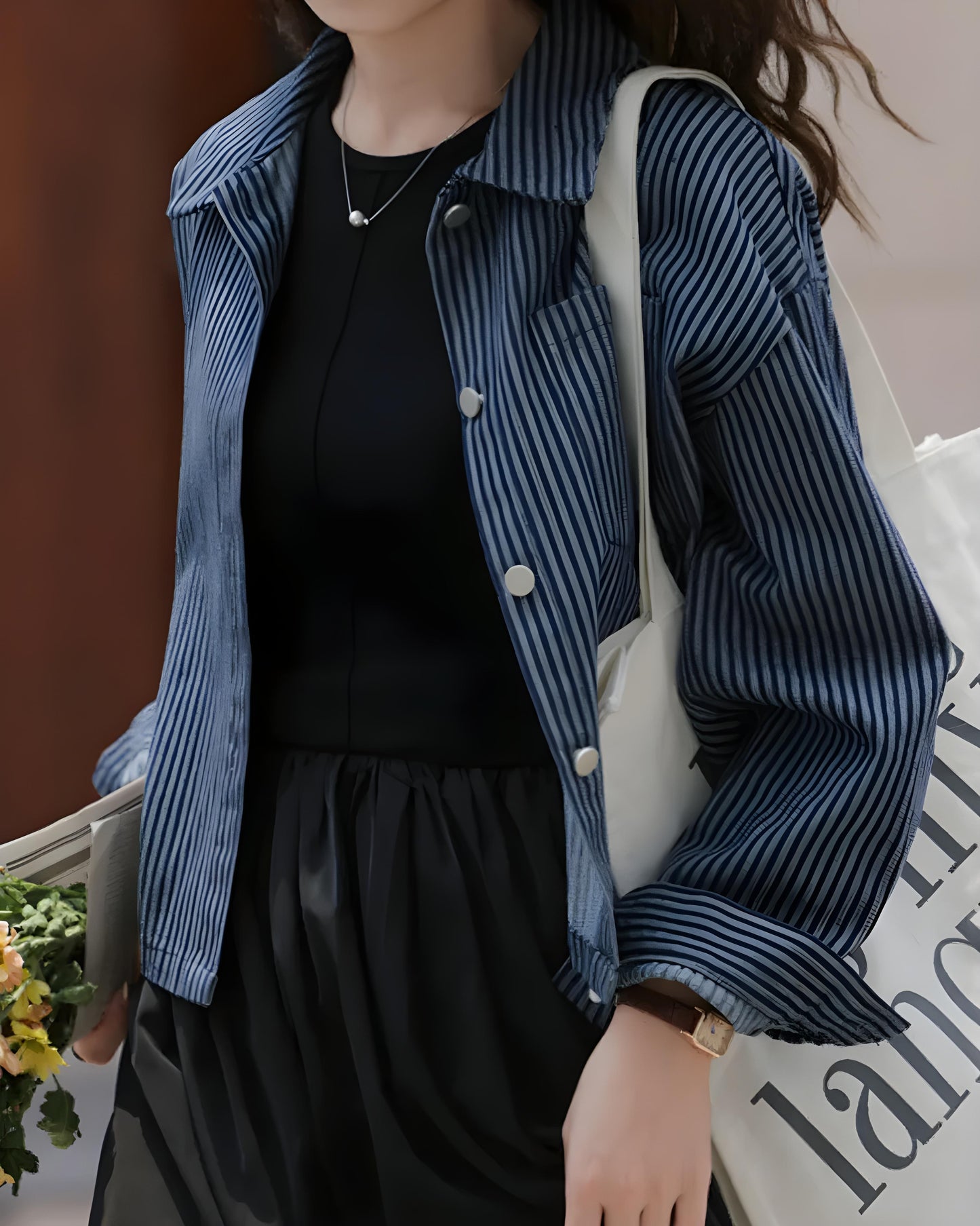 Lina Soft Stripe Denim Jacket