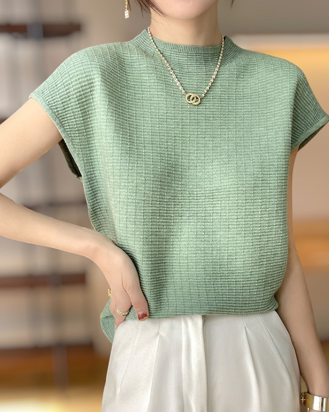 Lena Calm Ribbed Knit Tee