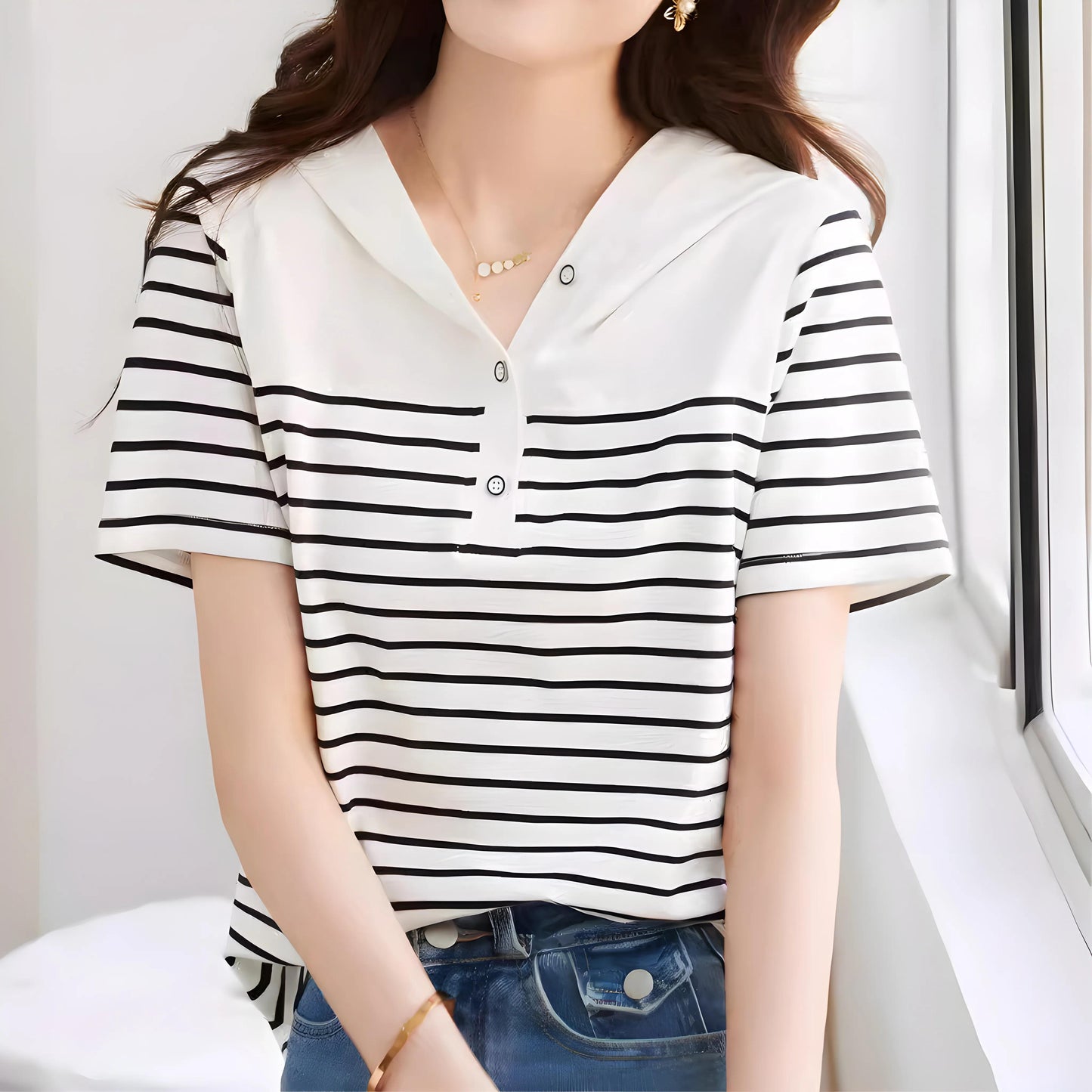Aline Stripe Collar T-Shirt
