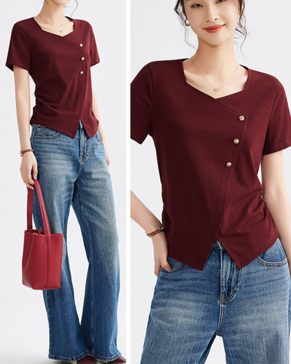Mira Twist Button Draped T-Shirt