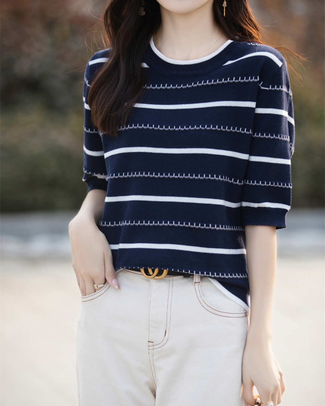 Celine Stitch Stripe Knit Top