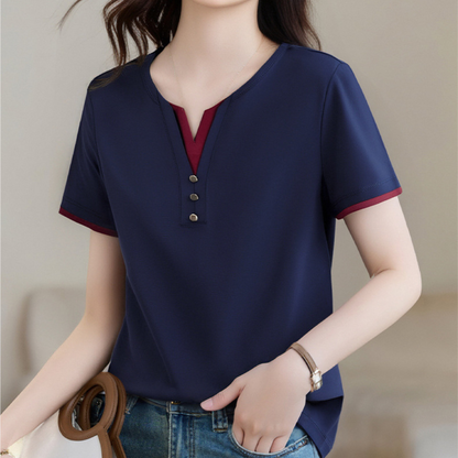 Clara Trim Button Cotton T-Shirt