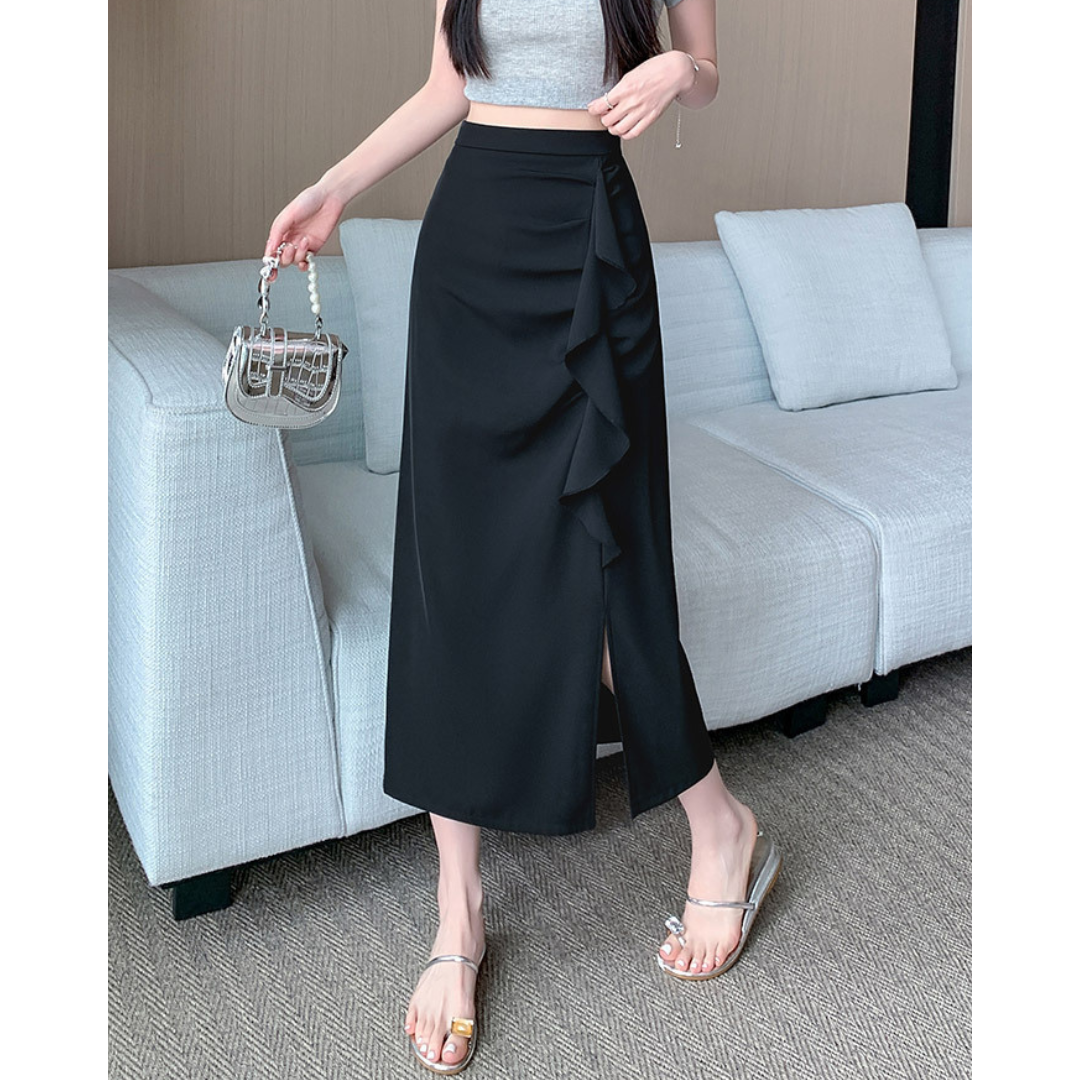 Noa Curve Ruffle Slit Skirt