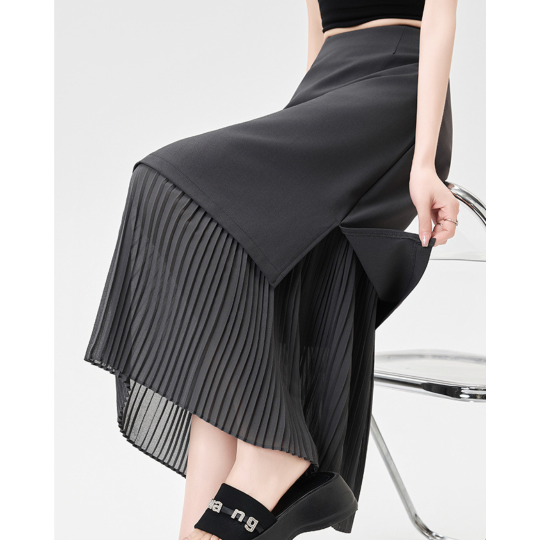 Mina Pleat Layer Midi Skirt