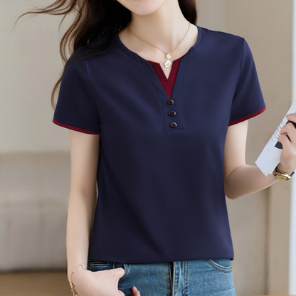 Clara Trim Button Cotton T-Shirt