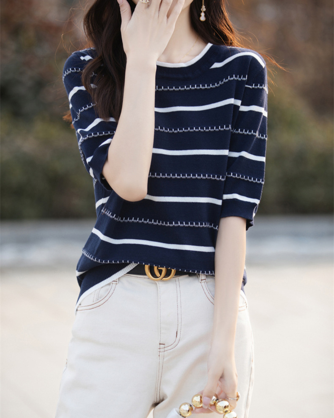Celine Stitch Stripe Knit Top