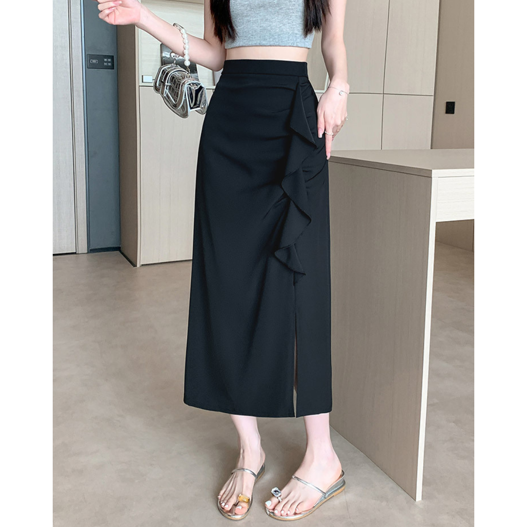 Noa Curve Ruffle Slit Skirt