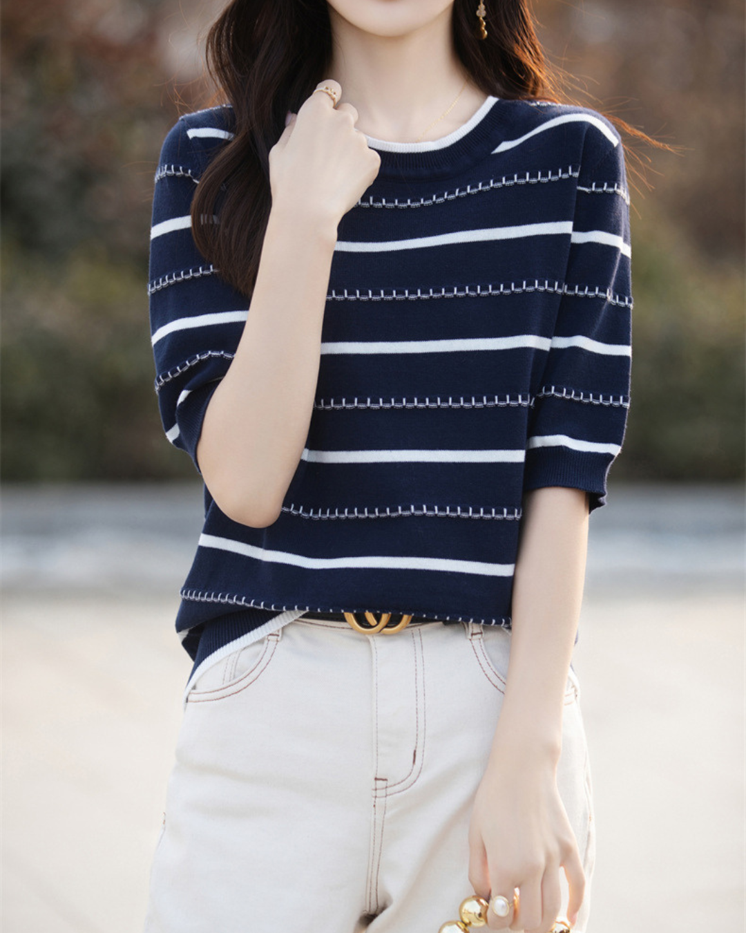 Celine Stitch Stripe Knit Top