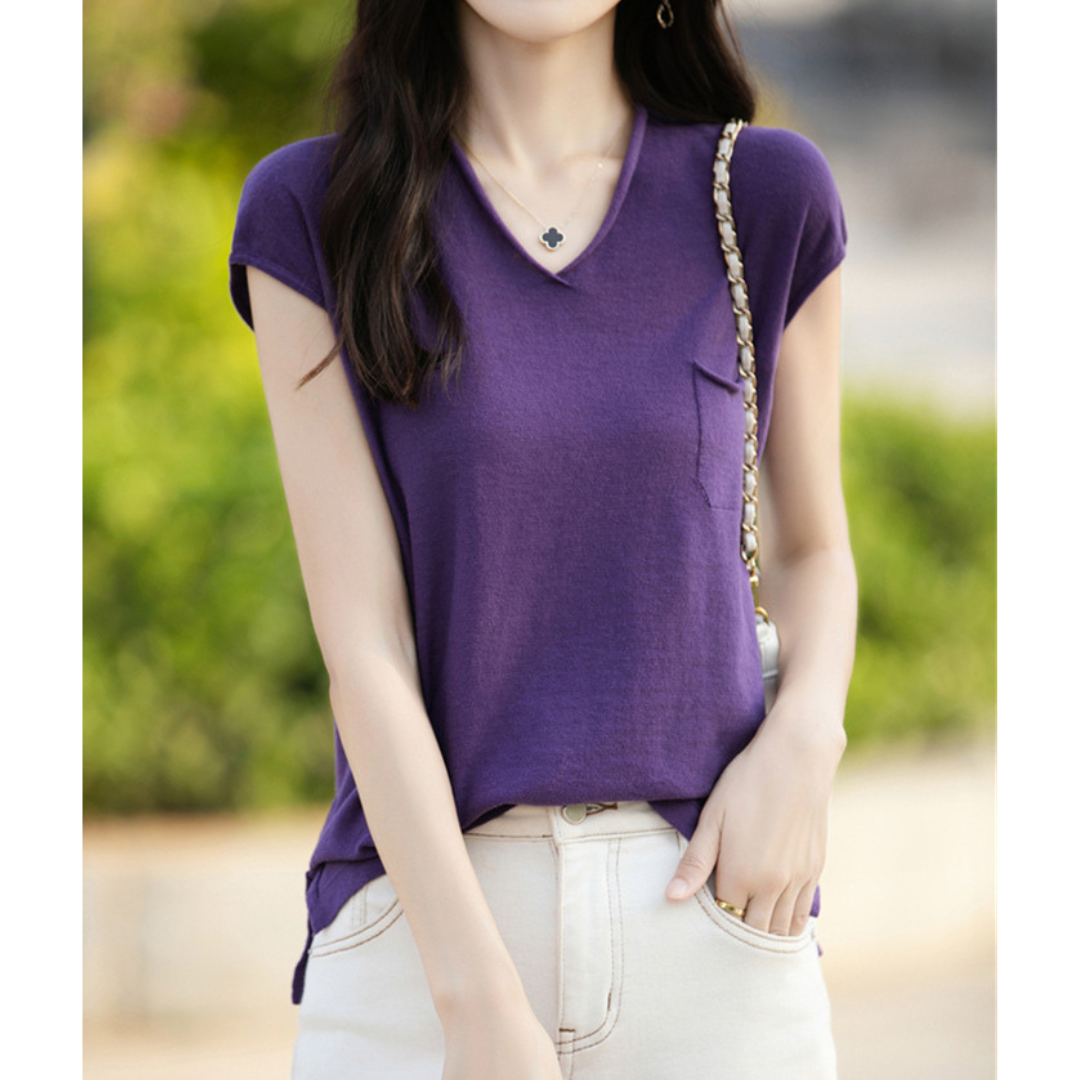 Mira Gentle V-Neck Pocket T-Shirt