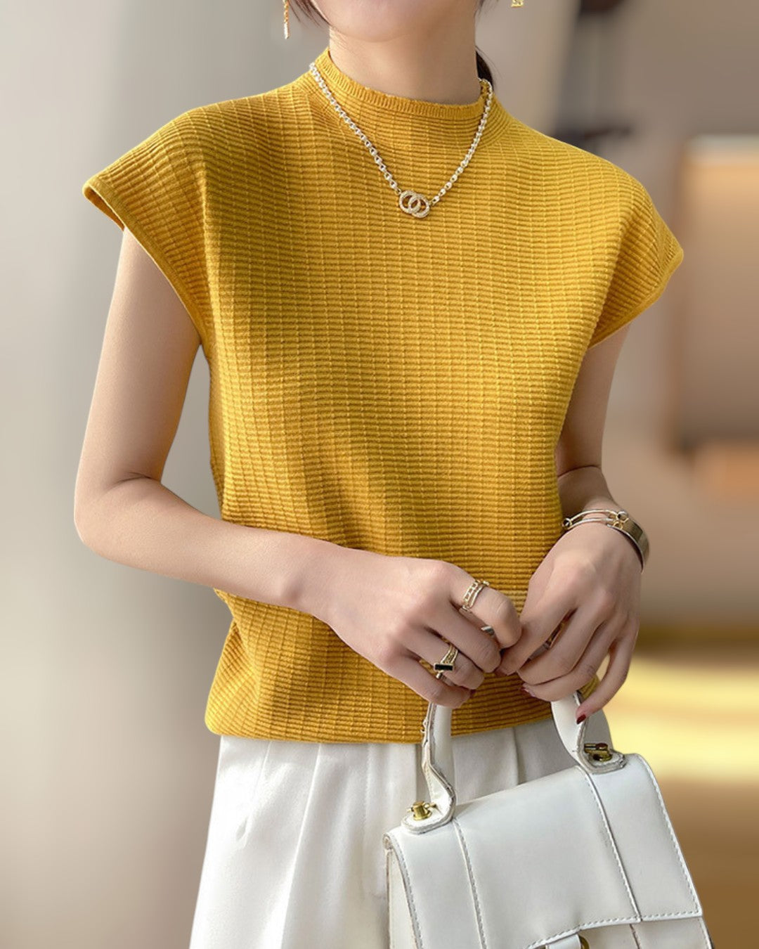 Lena Calm Ribbed Knit Tee