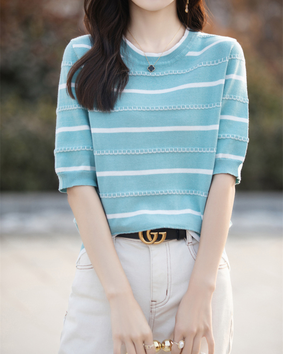 Celine Stitch Stripe Knit Top