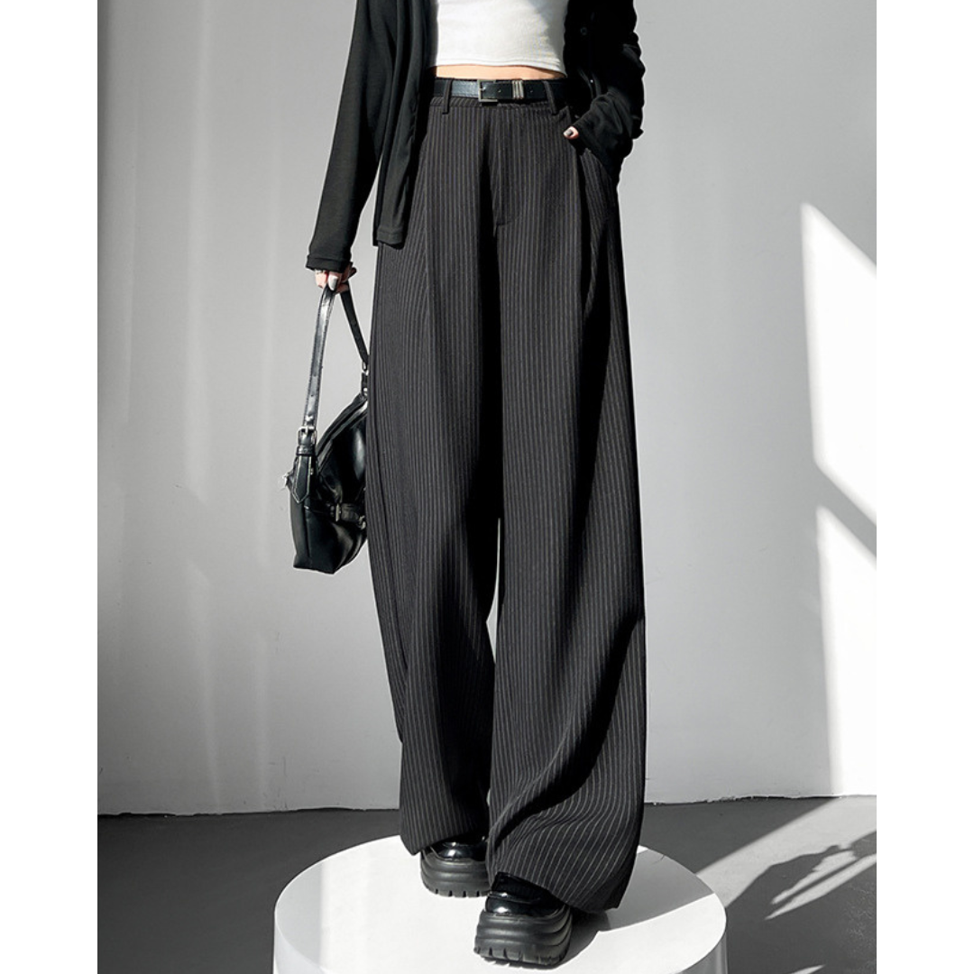 Amira Pinstripe Belted Trousers